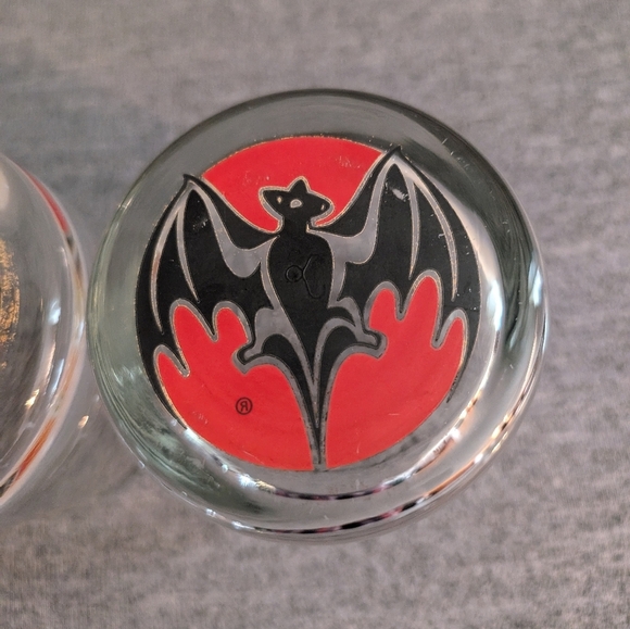 Bacardi Lowball Glasses with Red and Black Bat Logo on Bottom, Set of 2 - Picture 5 of 5